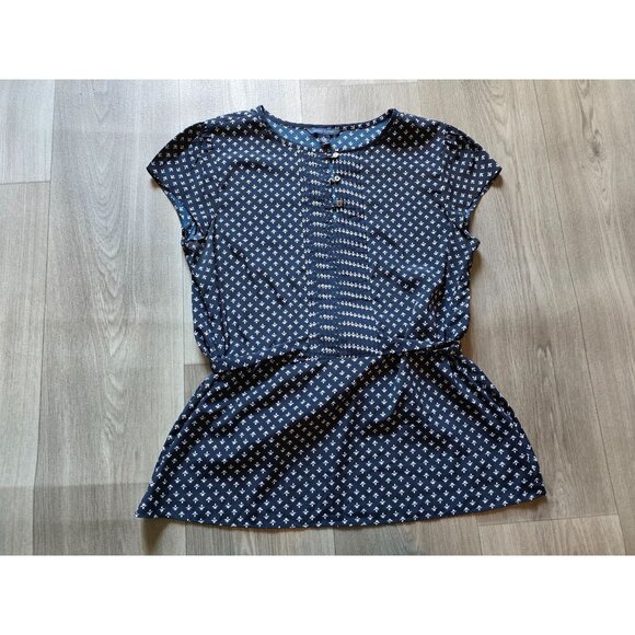 Tommy Hilfiger Womens Navy Blue Short Sleeve Button-Down Blouse With Tie Waist M - Picture 4 of 8